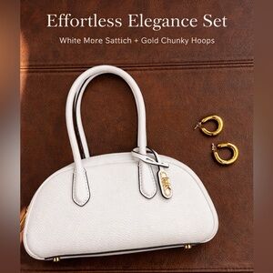 Michael Kors Small Leather bag in White with matching gold chunky hoop earrings